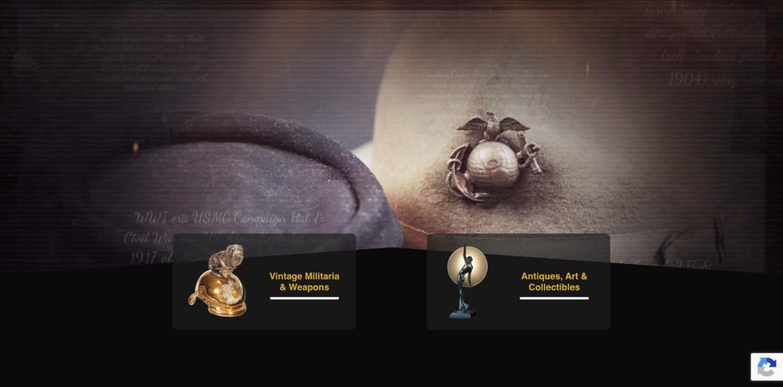 Antiques, Arms & Armor website homepage