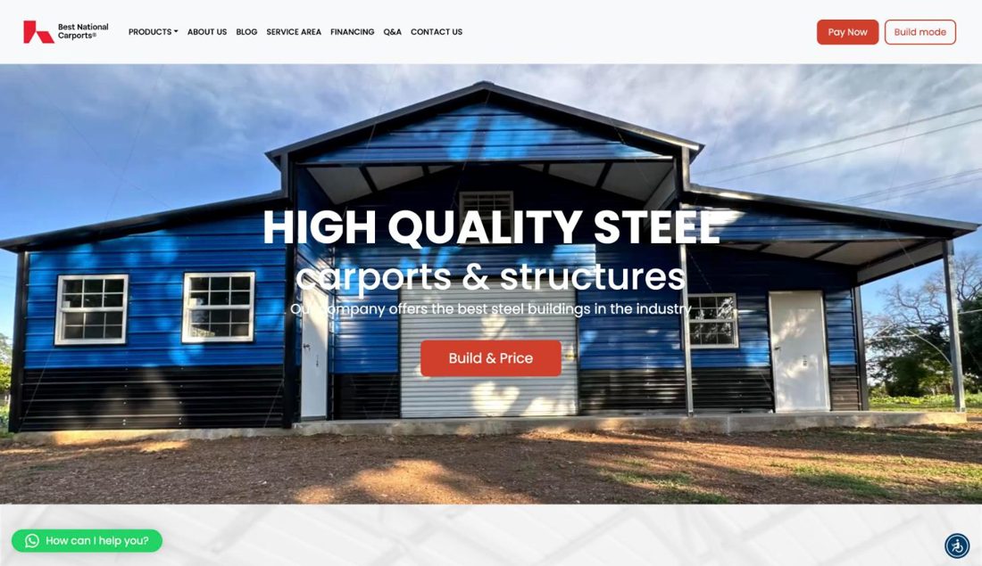 Best National Carports website homepage
