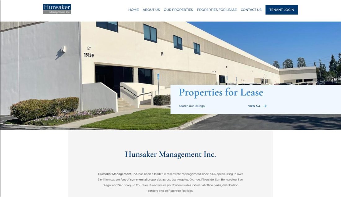 Hunsaker Management website homepage